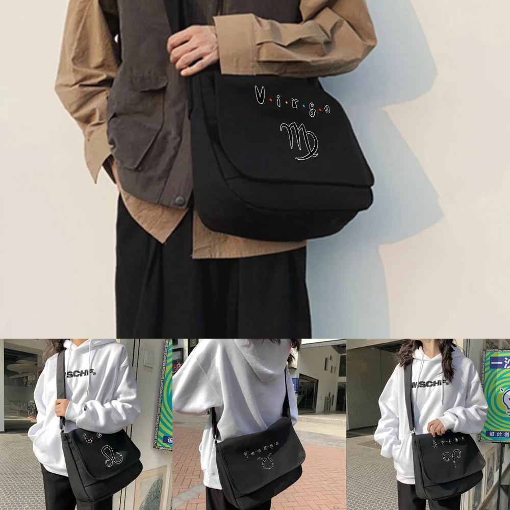 Shoulder Messenger Bags Harajuku Canvas Crossbody Bag Women Japanese Diagonal Pouch Student Envelope Bags Constellation Pattern