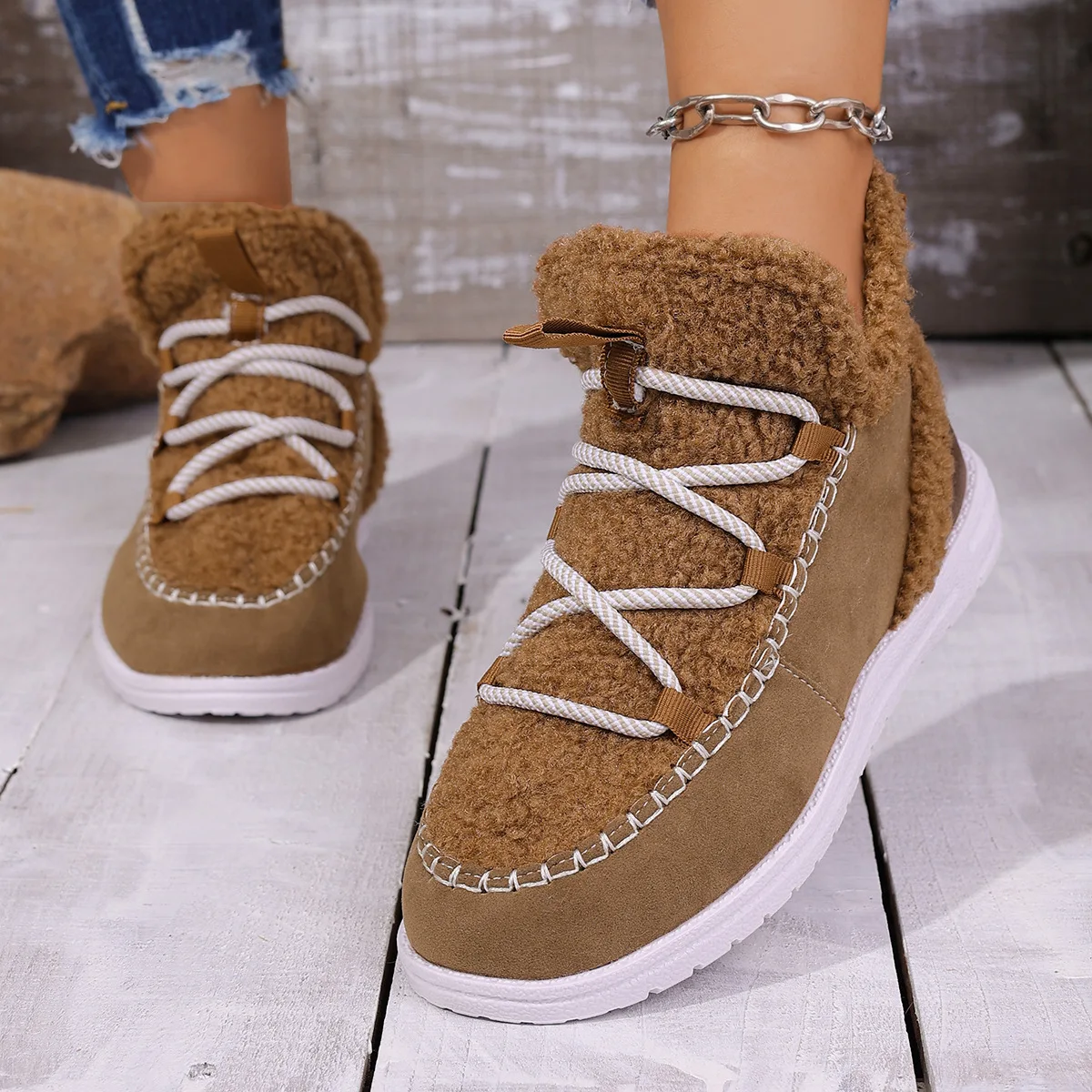 Women's New Winter Thick-soled Snow Boots, Women's Plush Plush Large Size Cotton Shoes, Casual and Comfortable High-top Shoes