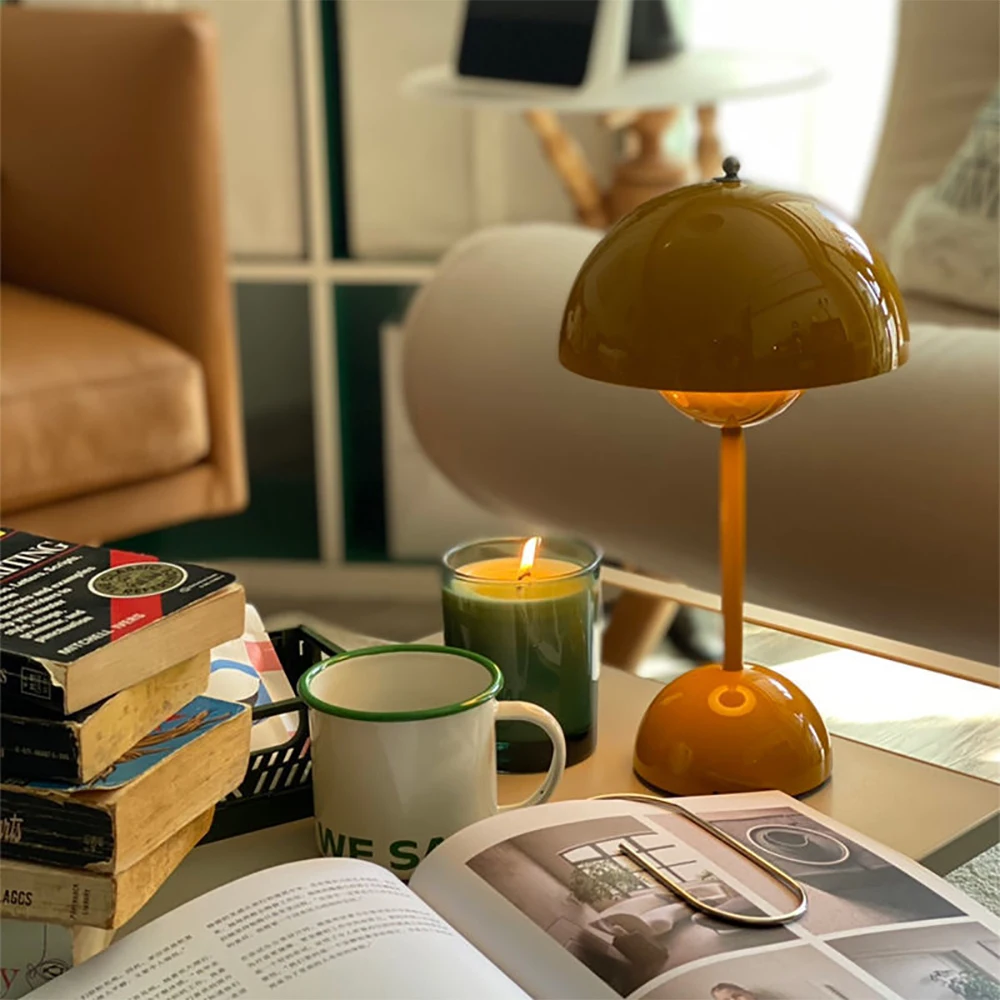 

Mushroom Flower Bud Rechargeable LED Table Lamp Desk Night For Bedroom Dining Touch Night Light Simple Modern Bedroom Decoration