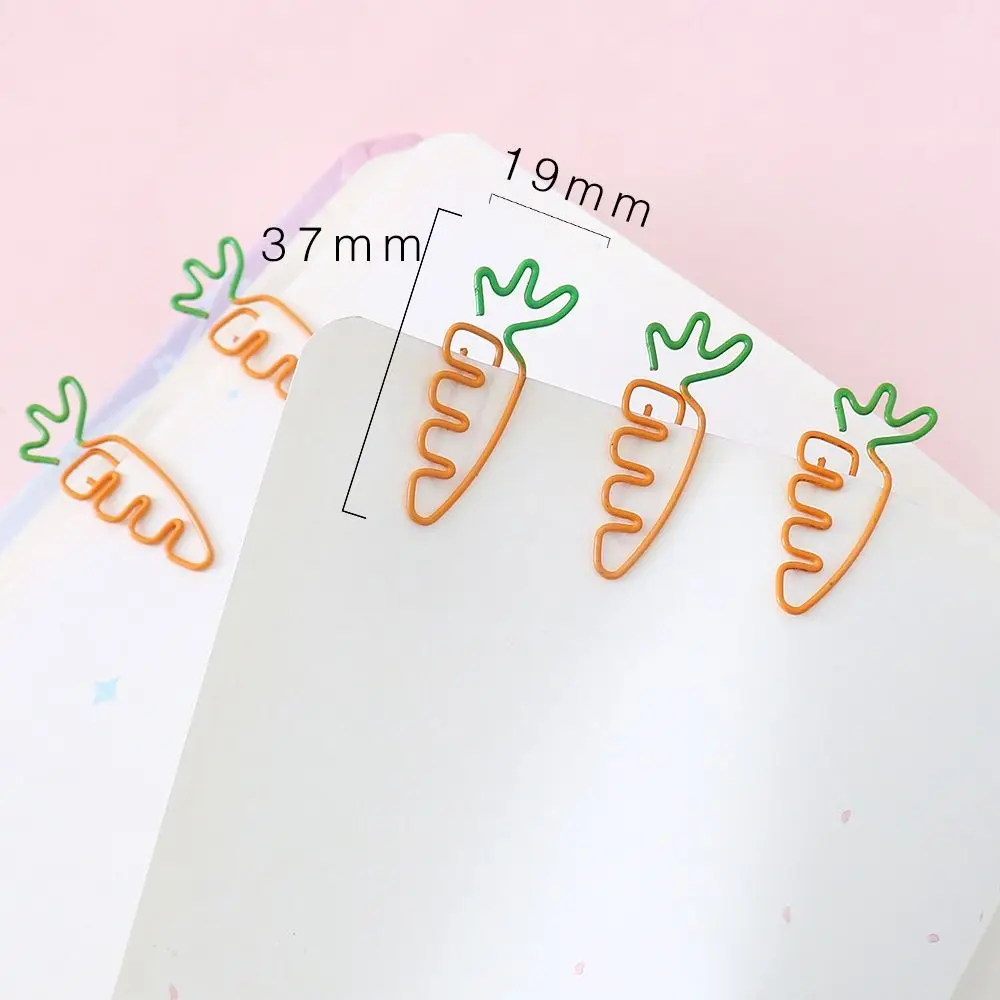 5pcs Kawaii 당근 모양의 당근 종이 클립 바인더 클립 메모 클립 당근 금속 북마크 과일 오렌지 문구