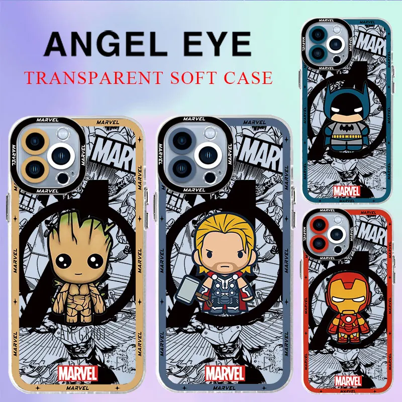 Custodia Per Iphone 14 Plus X 12 Mini 13 Pro Max Se 11 Pro Xr Xs 12Pro Cover Coque Capa Cartoon Marvel Groot Thor Trasparente Soft