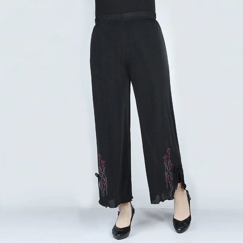 2023 New Autumn Fashion Minimalist Middle-aged Mom's Cropped Pants with Elastic Waist, Loose Waist, Casual Elderly Wide Legs