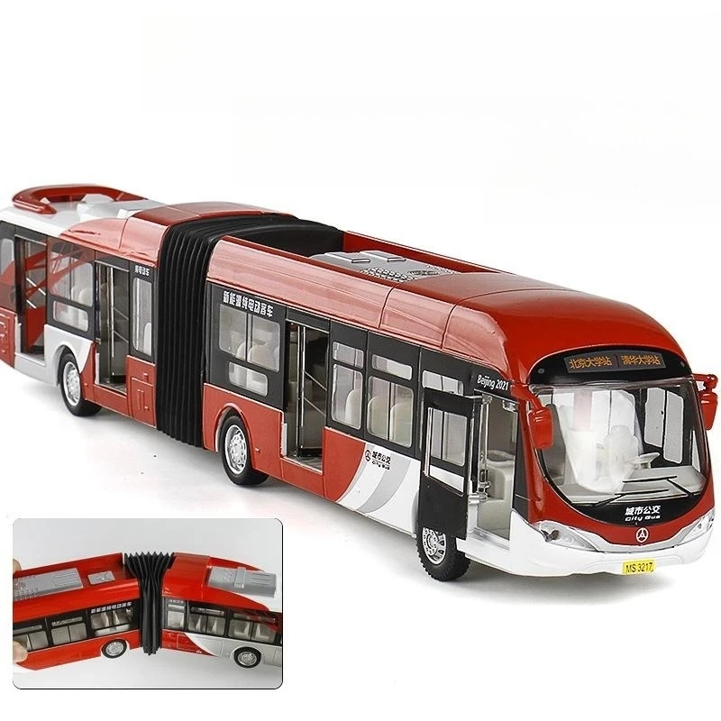 

1:32 Articulated Double Section Bus Toy Car Diecast Coach Model Pull Back Doors Openable Sound & Light Collection Gift Kid Boy