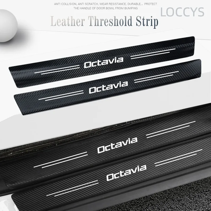 Per Skoda Octavia Virs Rs Iv Soglia Pedal Protector Decor Decalcomania Accessori 4 Pezzi Car Door Davanzale Adesivi In Pelle In Fibra Di Carbonio