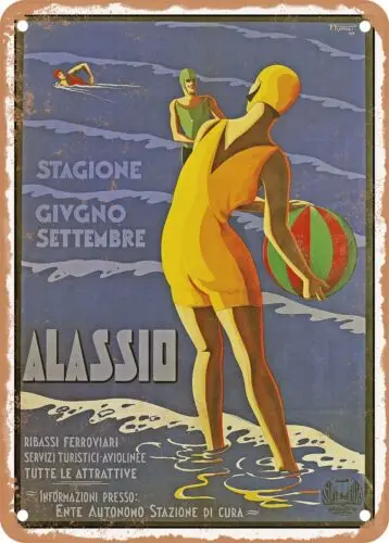 Металлический знак-июнь 1929 года-сезон в винтажном рекламе Alassio