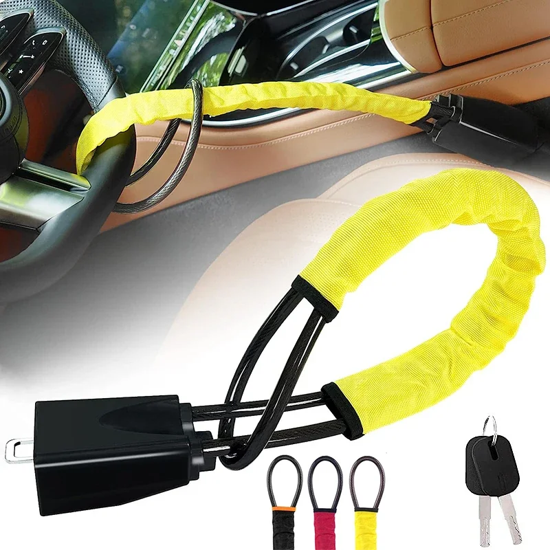 Steering Wheel Lock Universal With Seat Belt Buckles Theft Prevention For Truck SUV Van RV
