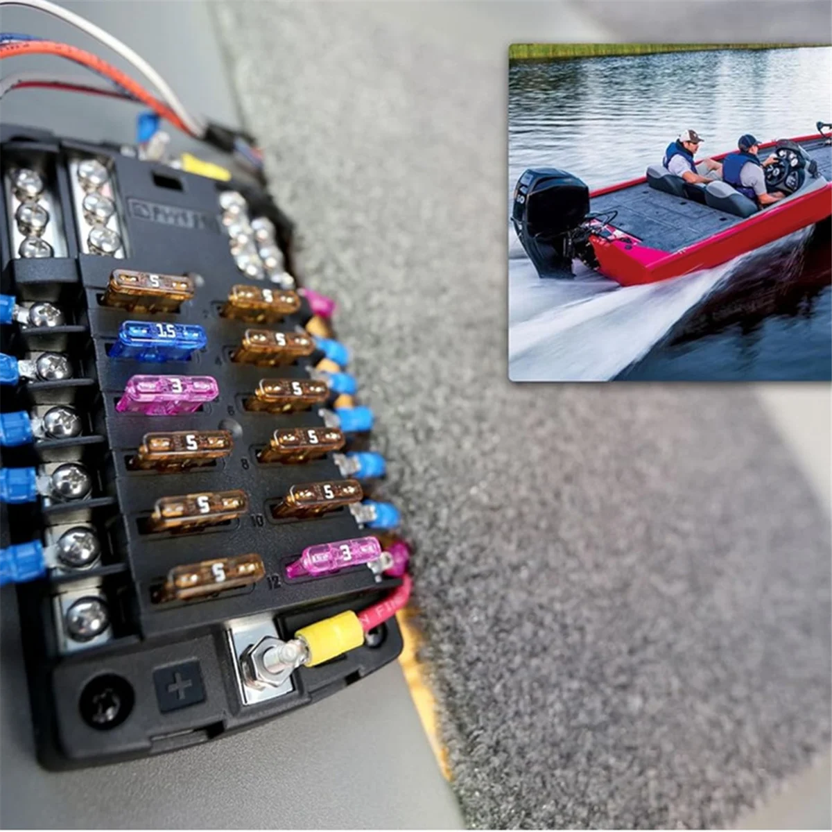 자동차 보트 퓨즈 박스 거치대 5026 ST 블레이드 퓨즈 블록, 접지 및 커버가 있는 12 회로, 32V100A