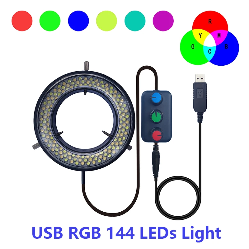 USB 144 RGB LED Ring Light Adjustable Illuminator Lamp Industry Monocular Trinocular Stereo Video Microscope Lens Camera,digital microscope,optical instruments,handheld microscope,microscope light,mini microscope,pocket microscope,microscope eyepiece