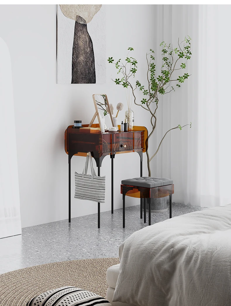 Description Picture 4 of itemLuxury Dressing Table Transparent Acrylic Furniture Makeup Dressing Table Modern Bedroom Vanity Tables Storage Cabinet