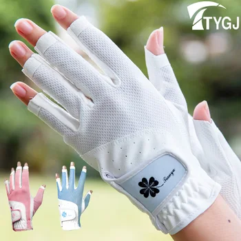 TTYGJ Summer 1 Pair Women Fingerless Golf Gloves Ladies Breathable Golf Mittens Anti-skid Soft Cycling Finger Cover