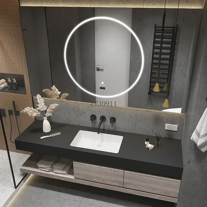 Cabinet Bathroom Smart Mirror Cabinet Slate Ceramic Integrated Washbasin Bathroom Vanity with Sink Furniture