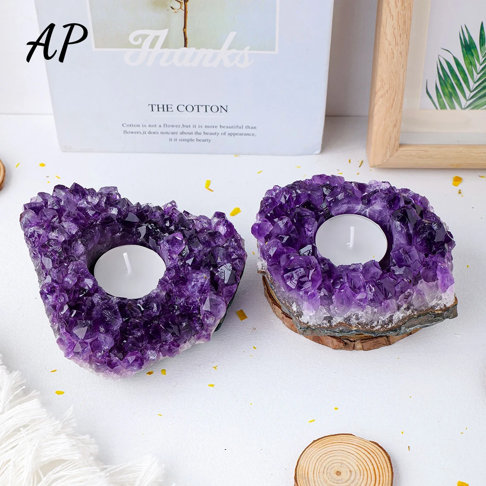 

1PC Natural Quartz Raw Stone Irregular Amethyst Cluster Crystal Candlestick Healing Gemstone Crystal Rough Stone Candle Holder