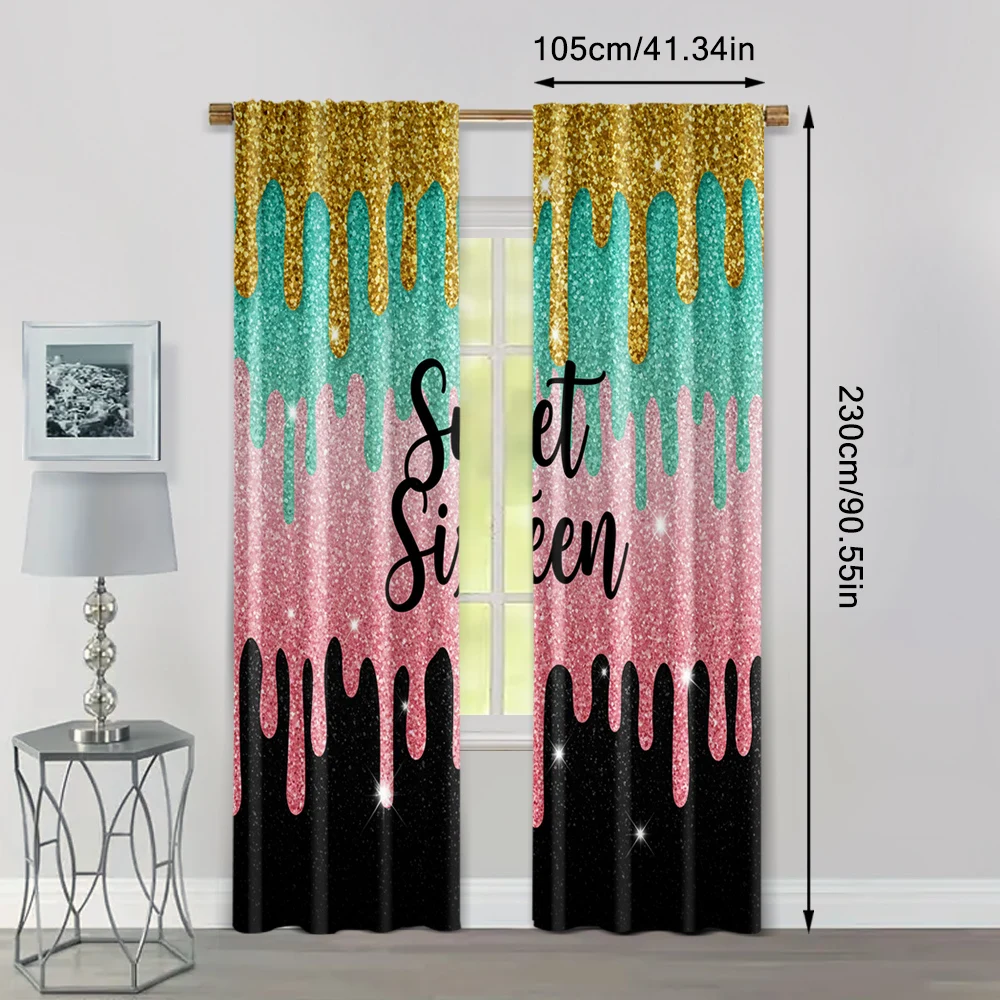 2pcs, Curtains Sweet sixteenth birthday Versatile Fabric,Without Electricity Festive Holiday Applies to All Occasions decorate 4