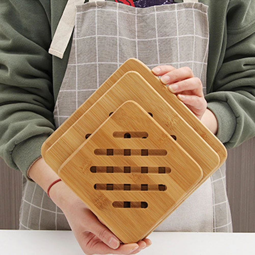 Non Slip Heat Resistant Hot Pot Holder Bamboo Trivet Mat Pads Coffee Tea Cup Holder Table
