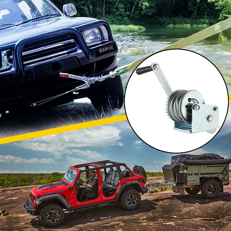 600/3500LB Hand Gear Winch Gear Reel with 7 Meters Black Webbing For Truck and Trailers