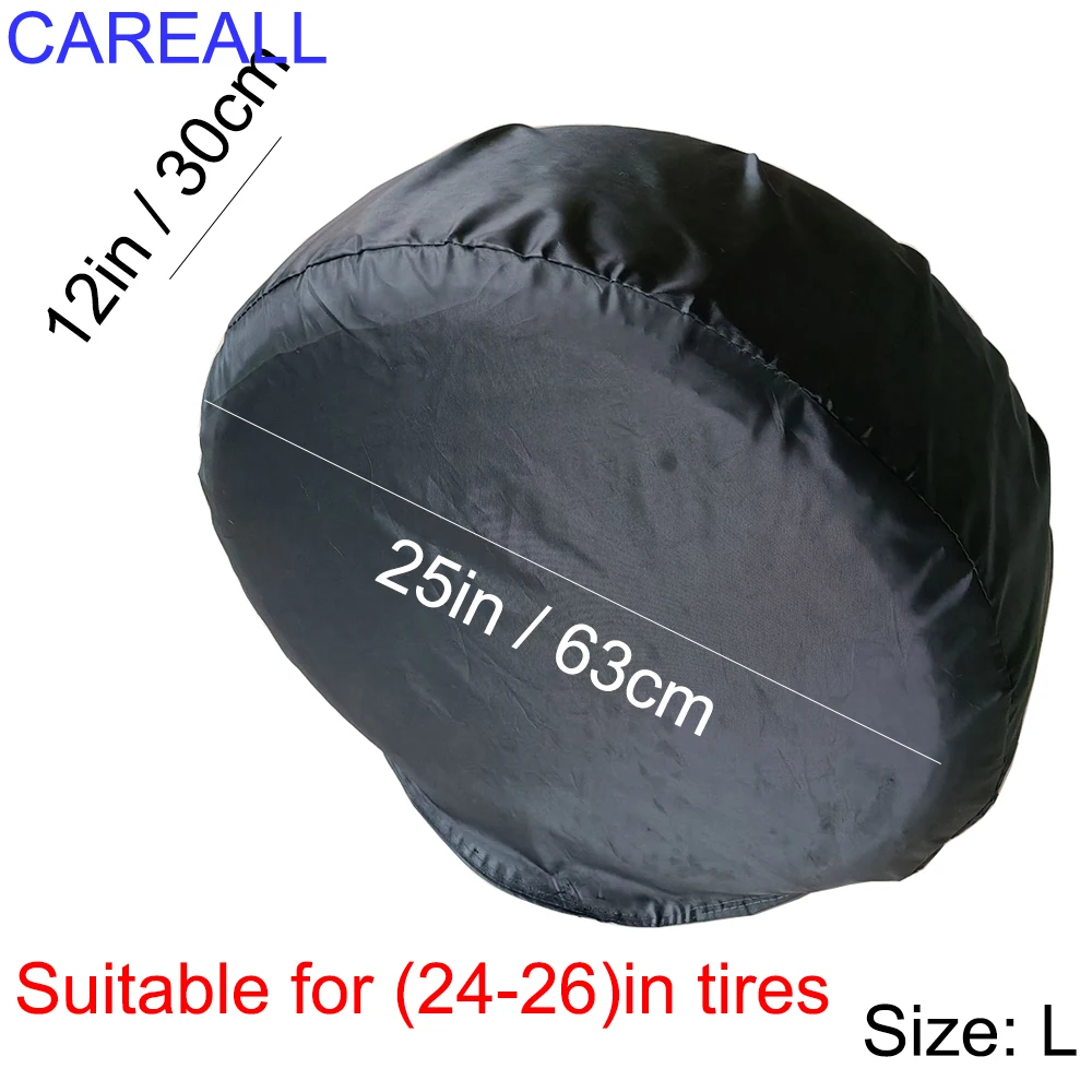 CAREALL 25inch Waterproof Car Tire Cover Storage Bag 420D Oxford Cloth RV Wheel Protector Black Dust-proof Tyre Gard