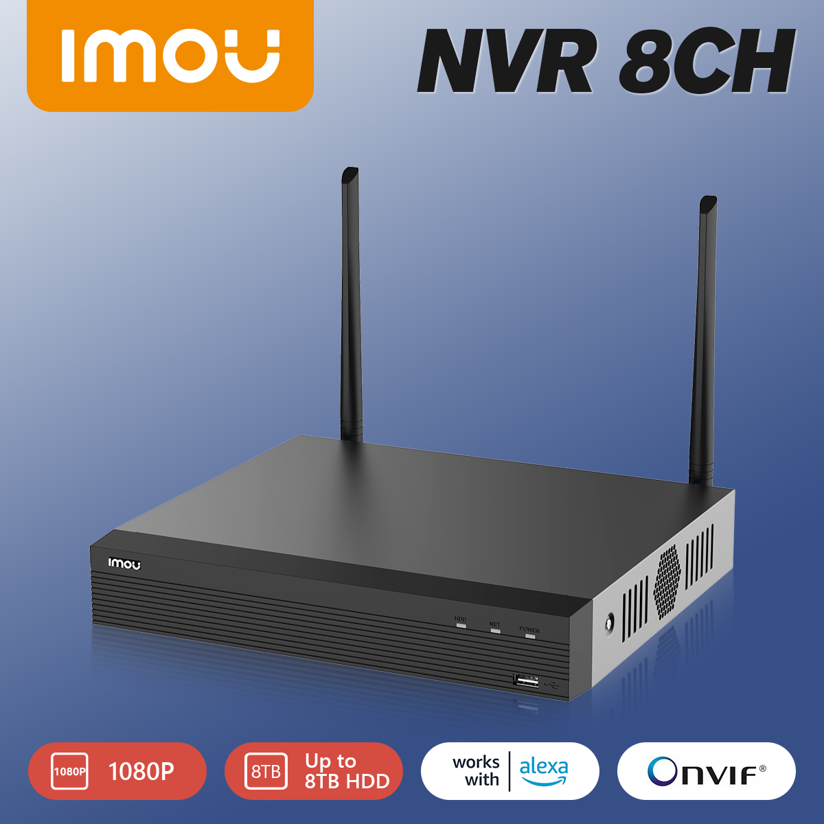 IMOU Wi-Fi 1080P NVR 8CH Wireless NVR Resolution Strong Metal Shell Conforms to ONVIF Standards
