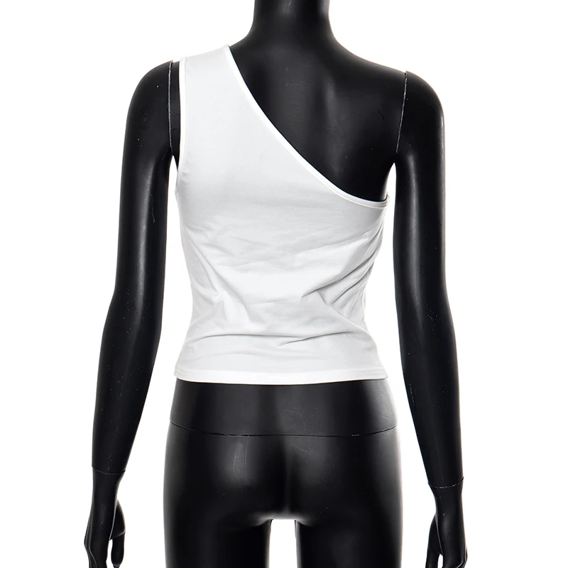 Camisetas de tirantes de verano para mujer, blusa camisola ajustada de color liso sin mangas con un solo hombro, ropa estética