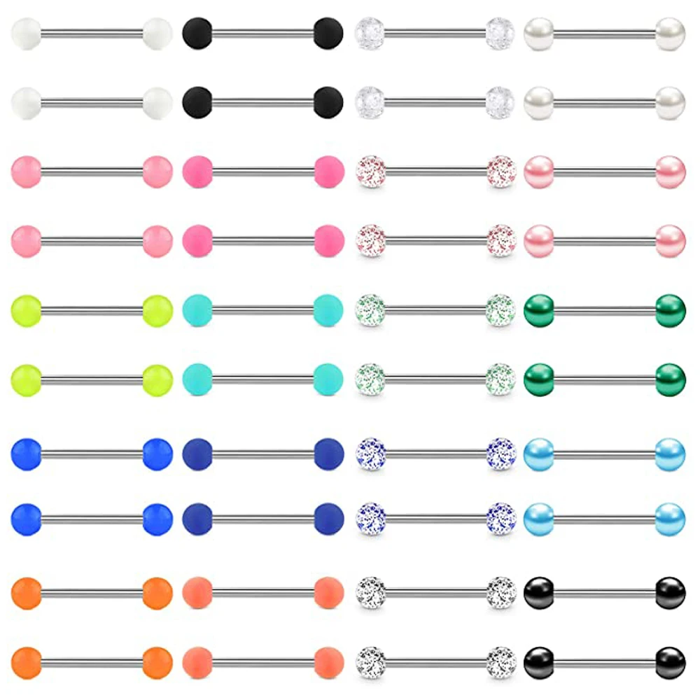 40pcs Tongue Rings Glow in Dark Plastic Tongue Barbell Flexible Acrylic