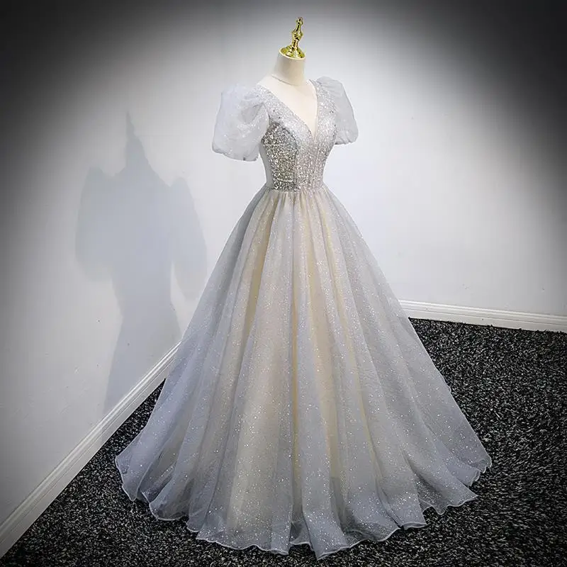 Glitter Quinceanera Dresses Ball Gown V Neck Short Sleeves Princess Girl Sequin Sweet 16 Prom Dresses Evening Formal Gowns