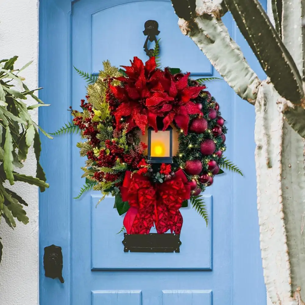 

Christmas Wreath Reusable Christmas Wreath Bow Christmas Flower Glowing Wreath Festive Front Door Decoration for Indoor Outdoor