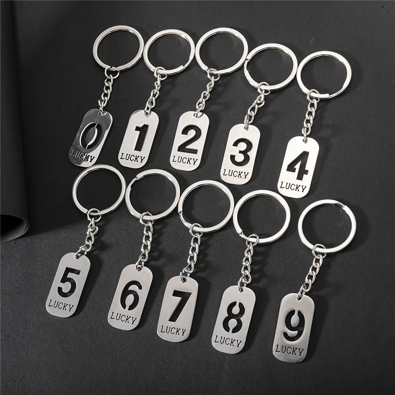 Lucky Number 0-9 Keychain Stainless Steel Numerals Pendant Metal