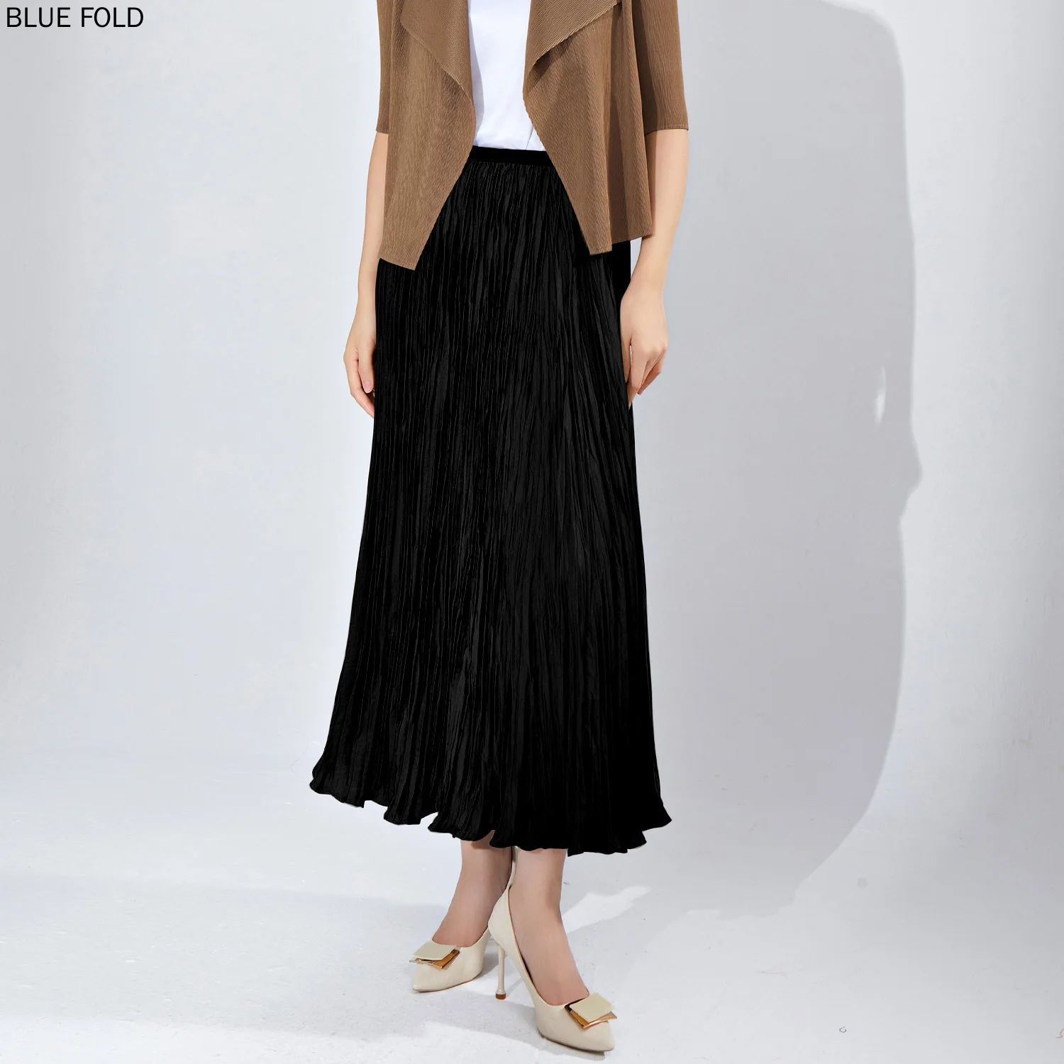 women's-casual-pleated-skirt-monochromatic-long-miyake-elastic-waist-gentle-style-fashionable-pleated-pleats-autumn