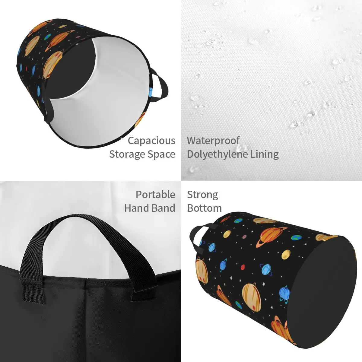 Cute Planets Pattern Laundry Basket Foldable Space Galaxy Universe Clothes Toy Hamper Storage Bin for Kids Nursery