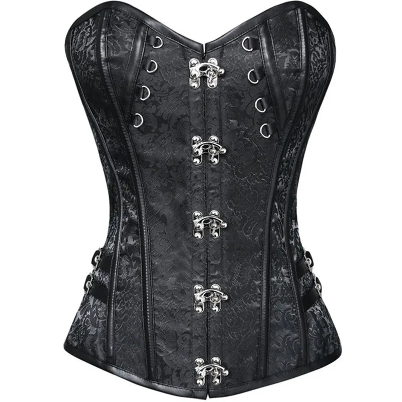 Women Sexy Shaper Faux Leather Erotic Top Lace Waistband Gathering Corsets Rivet Bustier S-6XL PU Gothic Bandage Back Corsage