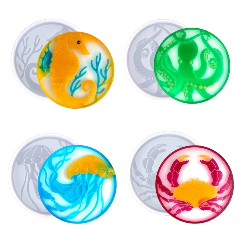 

4 Pieces Octopus Texture Threads Silicone Cup Mat Molds Handmade Gift X3UD