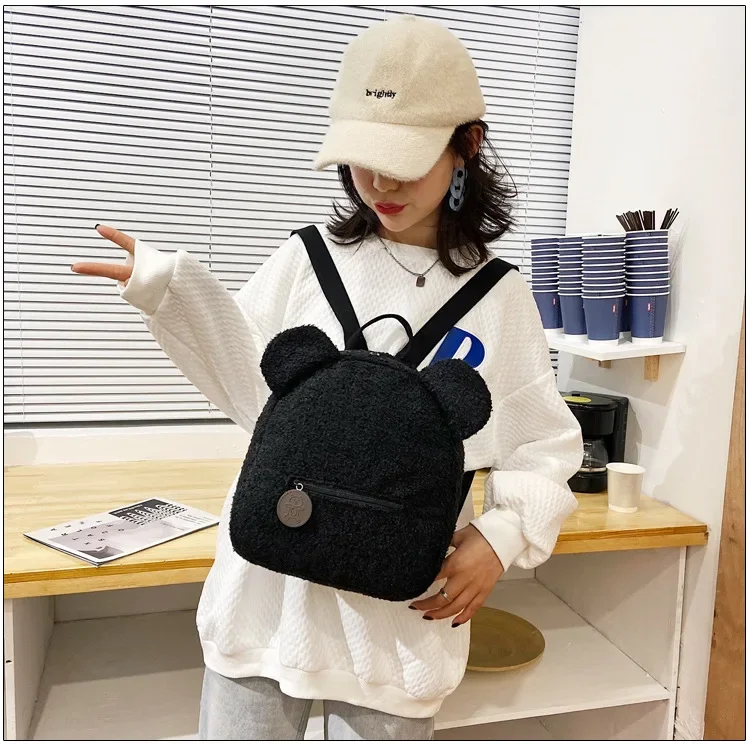 Cute Bear Ear Fleece Kids Girls Backpack Image 15