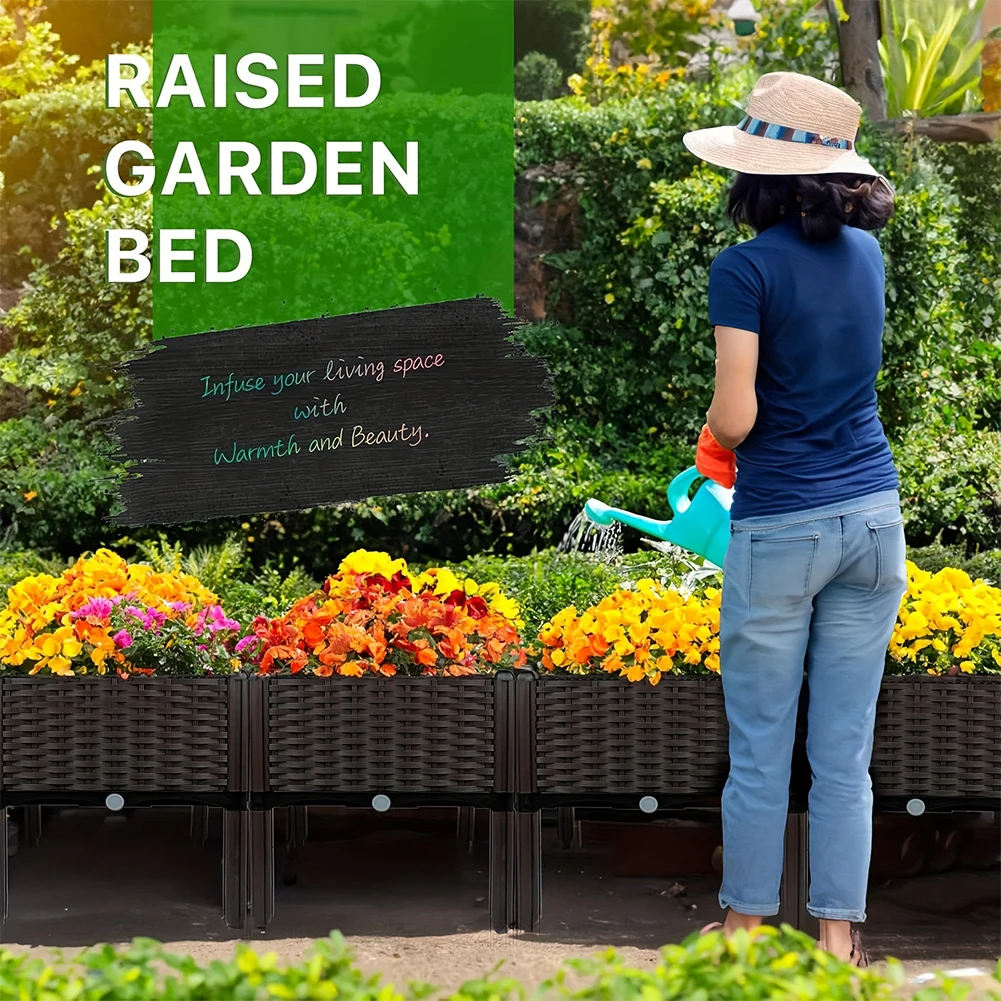 Plastic Raised Garden Bed with Legs Raised Planter Box Container with Drainage Holes Elevated Propagation Large Flower Pot Box plastic flower pot
