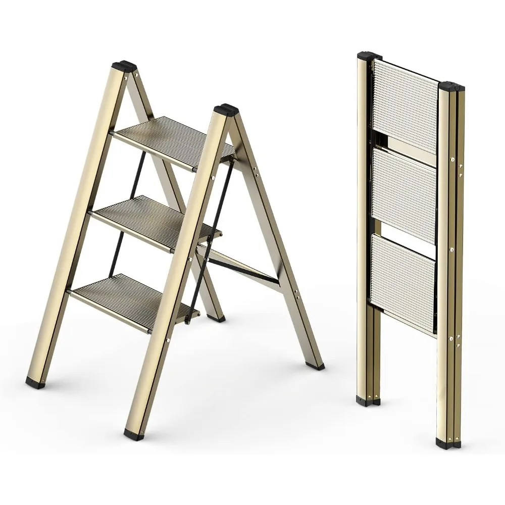 

3 Step Ladder, Folding Step Stool with Wide Anti-Slip Pedals, Aluminum Lightweight Ladder, Portable Stepladders for Home