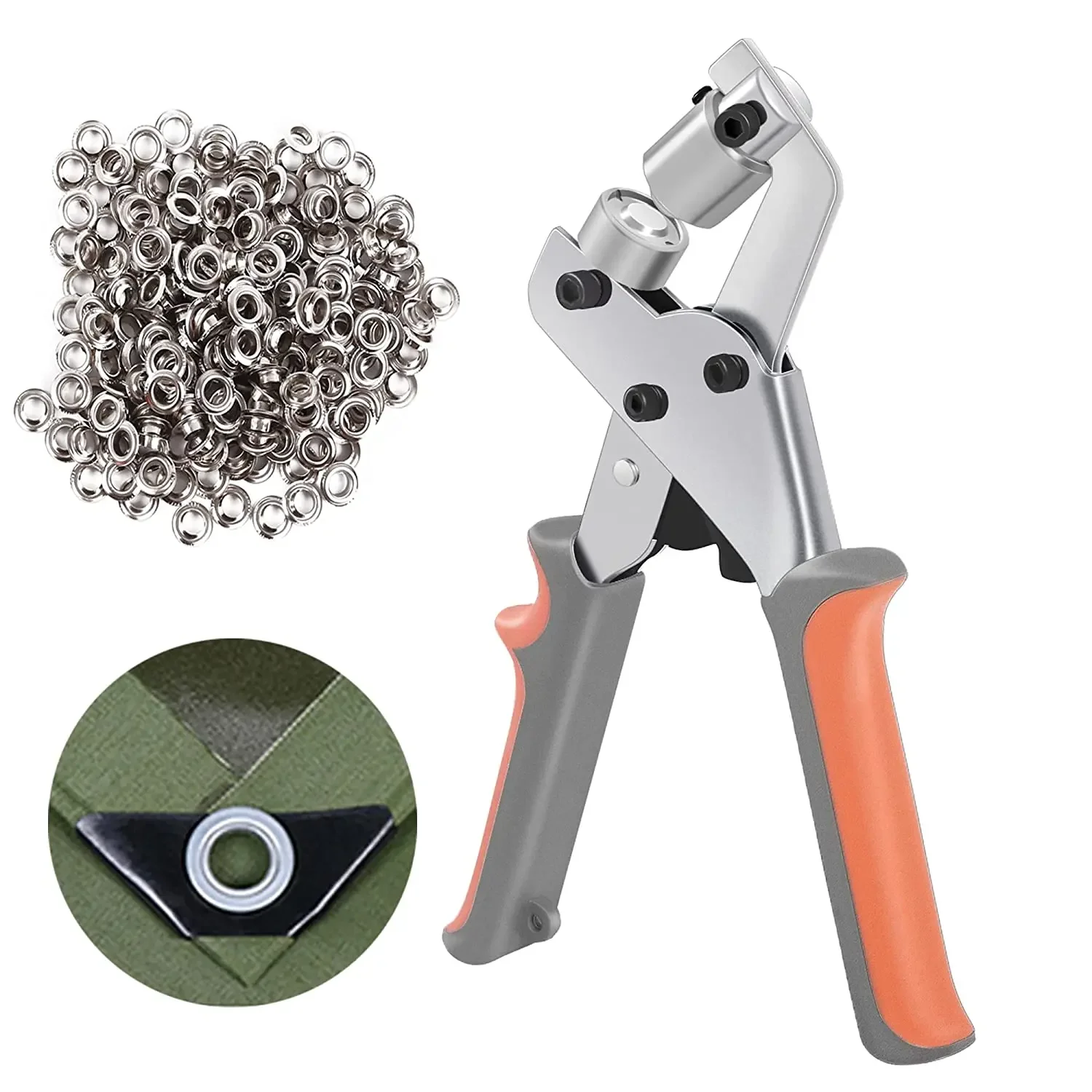 Grommet Tool Kit Handheld Hole Punch Pliers Portable Grommet Hand Press Machine Manual Puncher 10mm Silver Grommets