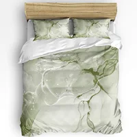 Sage Green Marbled 3pcs Bedding Set For Double Bed Home Textile Duvet Cover Quilt Cover Pillowcase 1