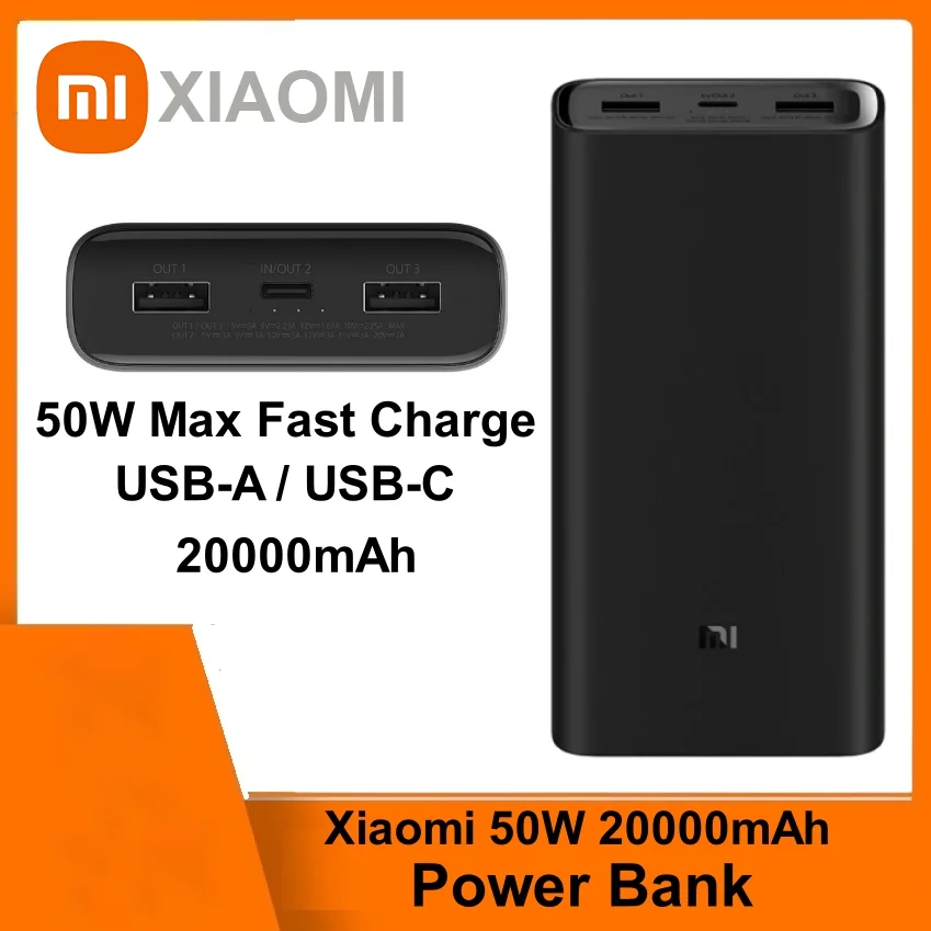 Xiaomi PowerBank 20000mAh PB200SZM Type-C Dual Way Fast Charge Powerbank 50W Flash Charging 2 USB 1 Type C Output Mi Powerbank