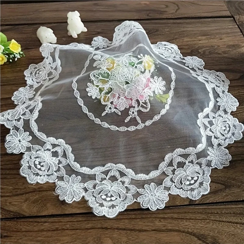 

Luxury European Round Lace Embroidered Tablecloth Home Kitchen Placemat Small Balcony Coffee Table Coaster Furniture Dust Cloth