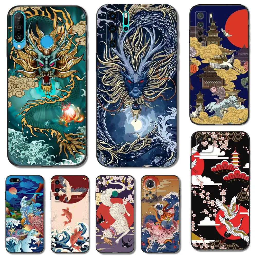 Custodia In Tpu Nero Per Huawei Nova Y70 Plus Y90 P30 Lite Pro P40 Lite E P Smart 2020 Cover Dragon Bird In Stile Cinese