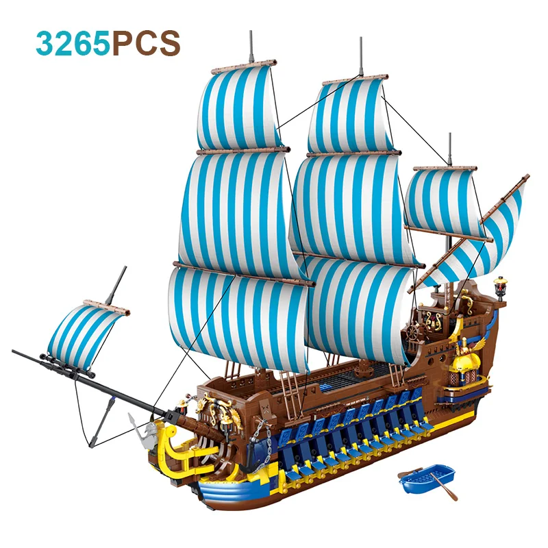 

MORK 031011 Blue Sail Pirate Ship MOC New Ideas 3265pcs Building Blocks Model Bricks Educational Toys Sailboat for Children Gift