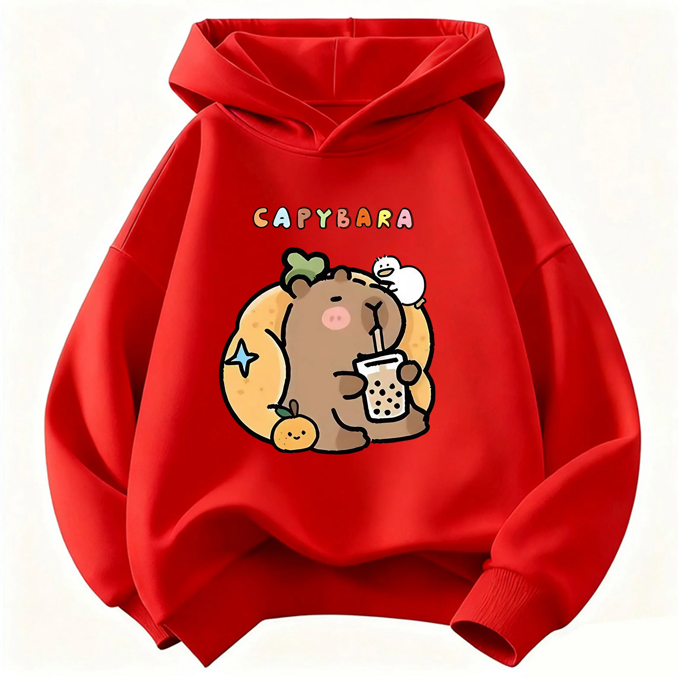 Capybara Juice Lover Children's Cute Harajuku Hoodie - Spring Casual Sweatshirt