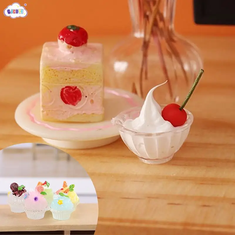 

1:12 Dollhouse Miniature Cherry Cream Cup Ice Cream Bowl Model DIY Kitchen Scene Decor Toy Doll House Accessories