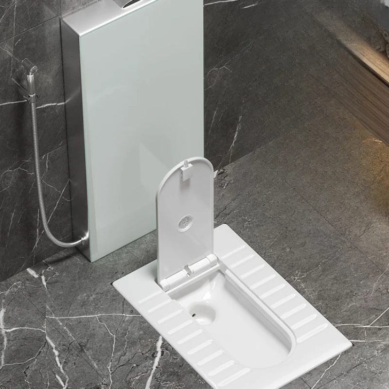 Squatting toilet with cover plate, squatting pit type toilet, flushing water tank, household floor standing water tank, complete