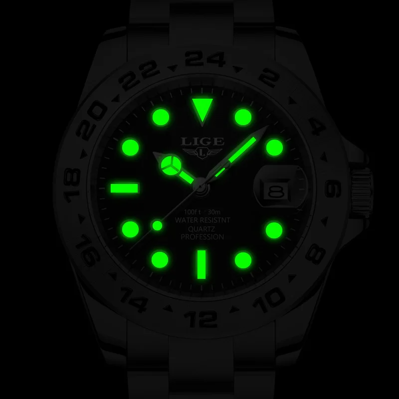ساعة LIGE للرجال بسوار من الفولاذ المقاوم للصدأ وت...