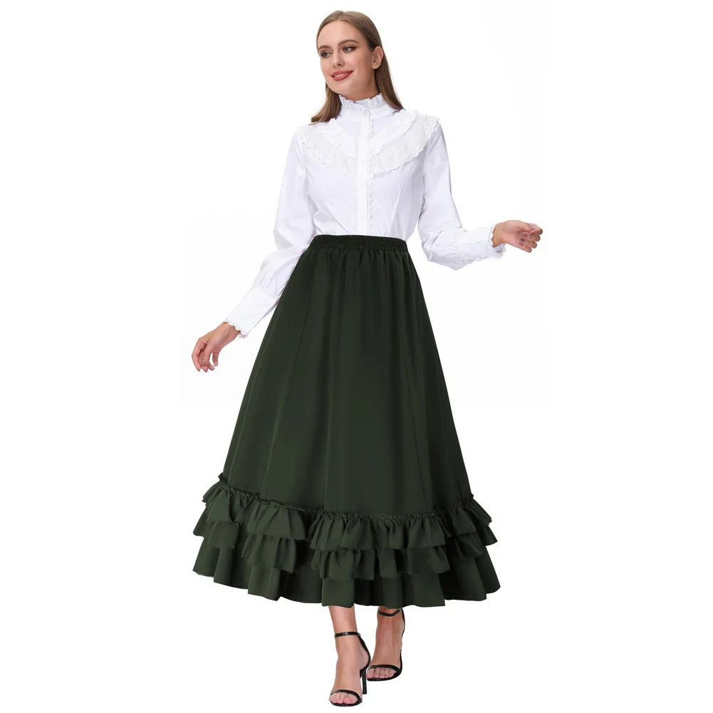Belle Poque Women's Vintage Stripes Gothic Victorian Skirt Renaissance Style Falda Length Adjustable Skirts Victorian Costume A3