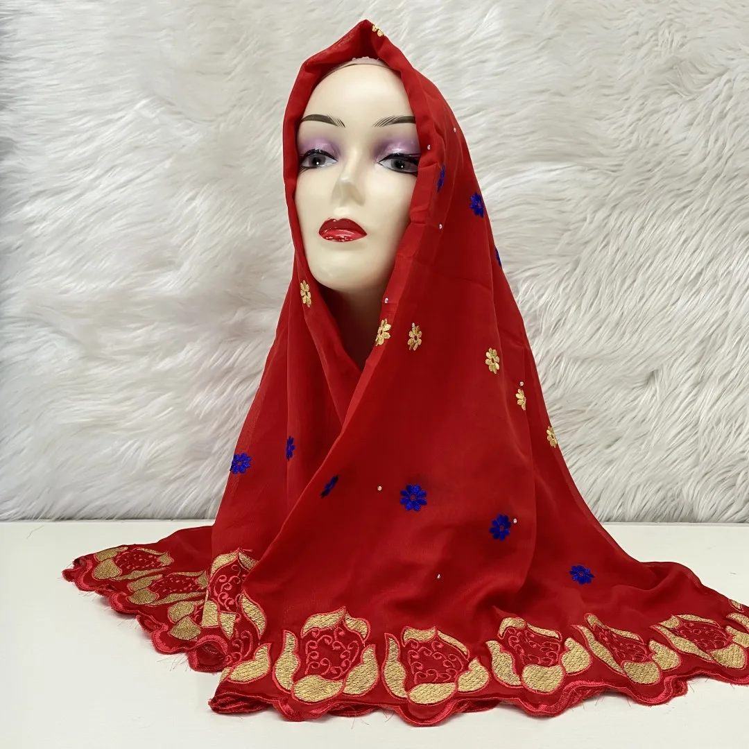 Different pattern Nigerian Gele Headtie With Stones 2023 High Quality African Embroidery Chiffon Head Scarf 2yards/1set