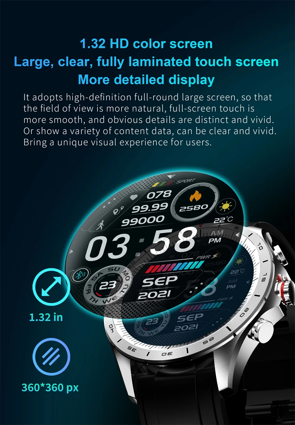 2022 New Fashion Smart Watch Men 1.32inch 360*360 HD Pixel Display Screen Sports Fitness Tracker Waterproof Mens Smartwatch+box