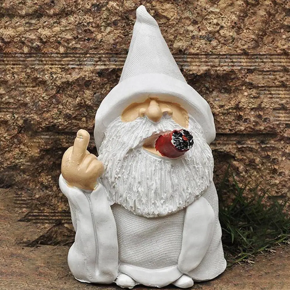 Smoking White White Beard Old Man With Middle Finger Garden Gnomes Statues 3
