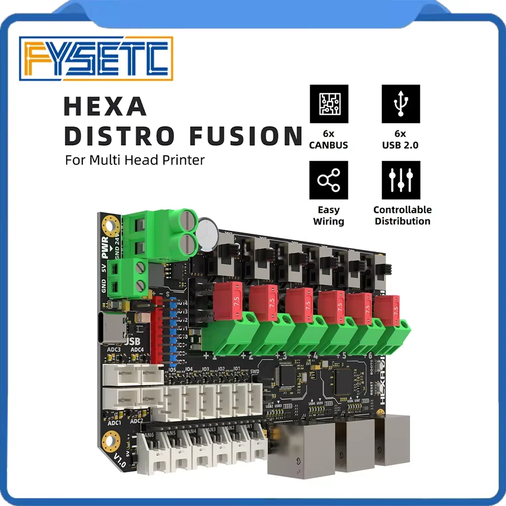 FYSETC Hexa Distro Fusion Board basierend auf USB2517 mit CAN 2.0-Anschlüssen für Voron Multi-Head-Drucker
