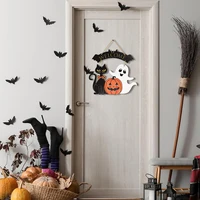 Halloween Decorative Wooden Sign with Black Cat, Pumpkin and Ghost - "Welcome" Design for Door Hanging 2