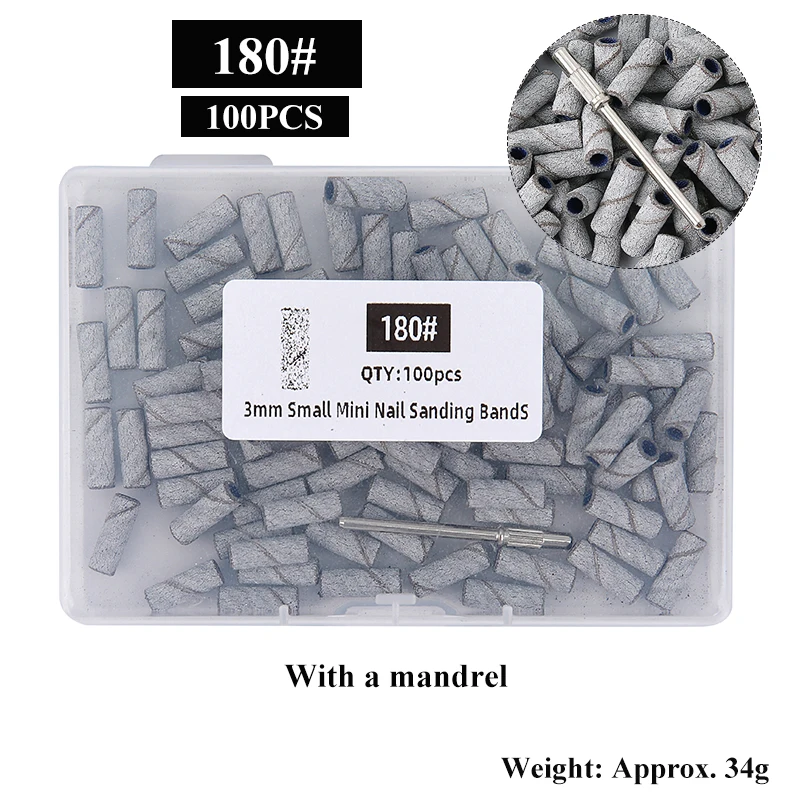 200/100pcs 3mm 미니 샌딩 밴드(맨드릴 세트 포함) 전기 매니큐어 액세서리 도구(죽은 피부 제거용) 80/120/180/240 그릿